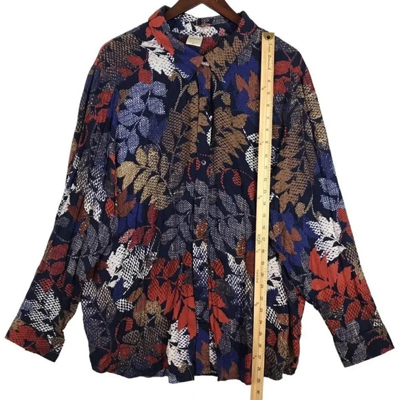 Blair Women's Long Sleeve Button Shirt Plus Size 2XL Leaf Print Lightweight Fall - Picture 7 of 9